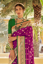 Dark Purple With Green Border Silk Traditional Saree