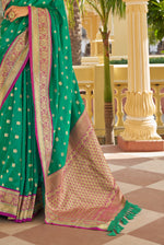 Forest Green With Maroon Border Silk Traditional Saree