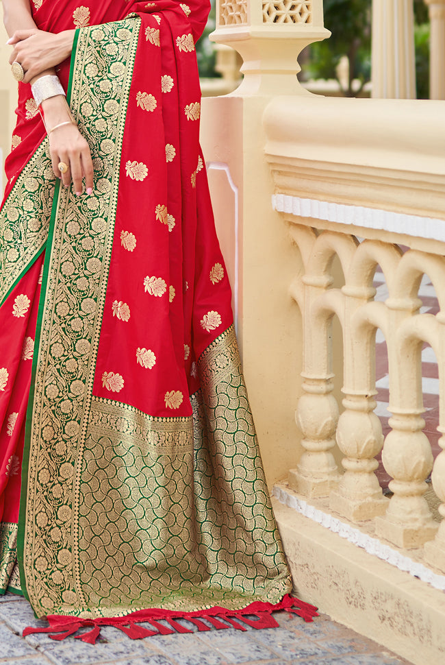 Red With Green Border Silk Traditional Saree