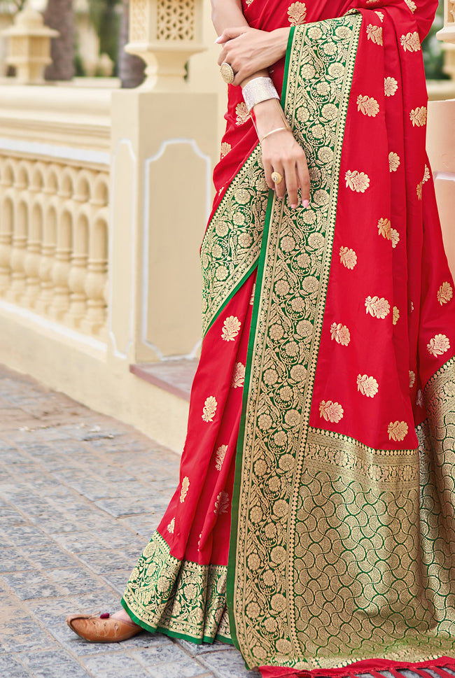 Red With Green Border Silk Traditional Saree