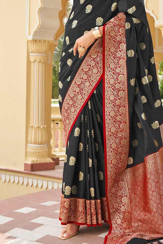 Black With Red Border Silk Traditional Saree