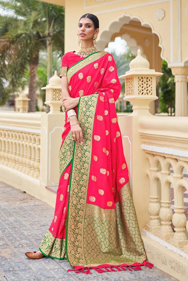 Red With Green Border Silk Traditional Saree