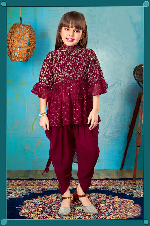 Maroon Indo-Western for Girls