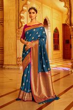 Royal Blue With Maroon Border Silk Traditional Saree