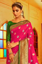 Pink With Green Border Silk Traditional Saree