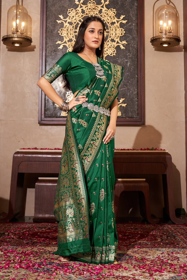 Forest Green Silk Traditional Saree