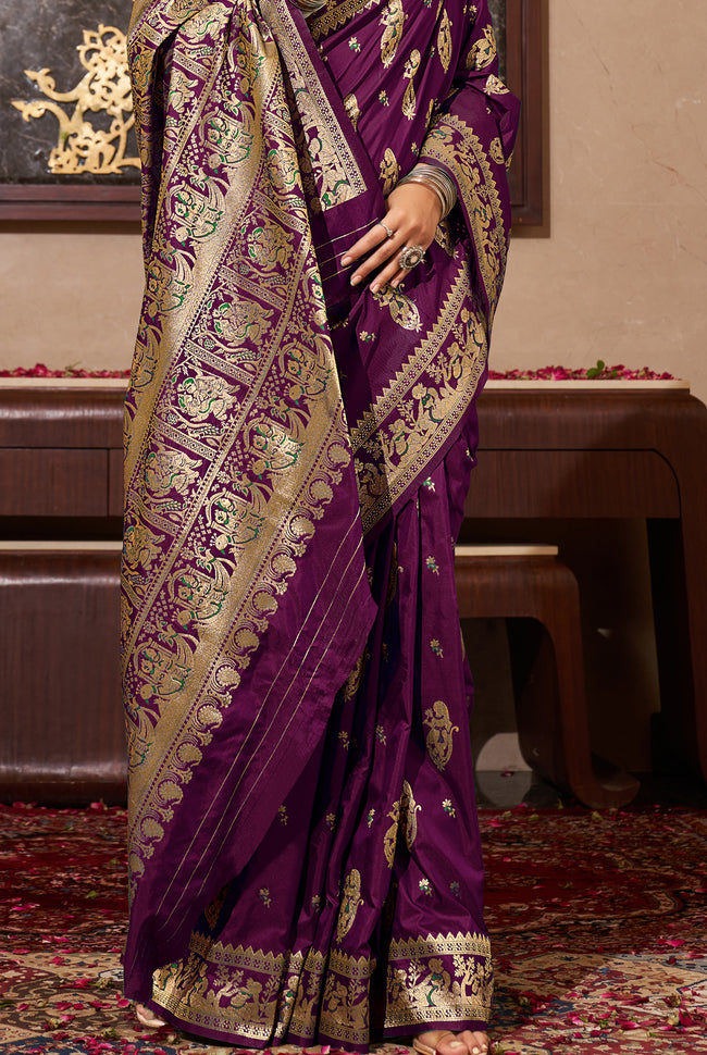 Plum Purple Silk Traditional Saree