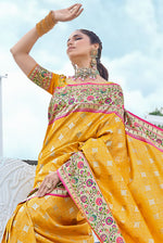 Yellow With Pink Border Silk Traditional Saree