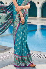 Rama Blue With Pink Border Silk Traditional Saree