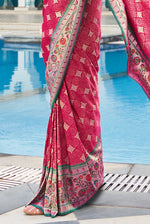 French Rose With Maroon Border Silk Traditional Saree