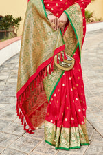 Carmine Red With Green Border Silk Traditional Saree