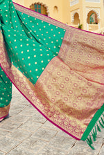 Spring Green With Pink Border Silk Traditional Saree