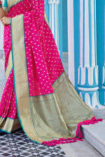 Dark Pink With Teal Border Silk Traditional Saree