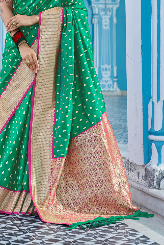 Mint Green With Rani Pink Border Silk Traditional Saree
