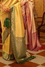 Yellow With Green Border Silk Traditional Saree
