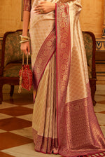 Pearl Cream With Red Border Silk Traditional Saree