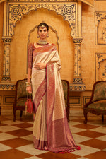Pearl Cream With Red Border Silk Traditional Saree