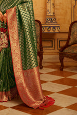 Forest Green With Red Border Silk Traditional Saree
