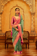 Green With Pink Border Silk Traditional Saree
