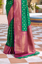 Green With Wine Border Silk Traditional Saree