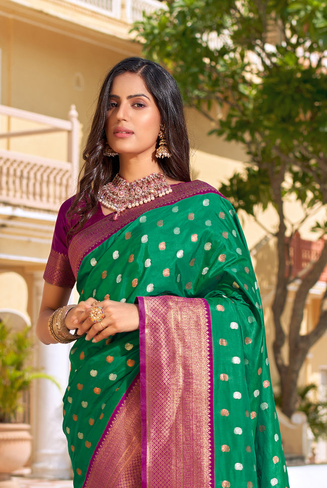 Green With Wine Border Silk Traditional Saree
