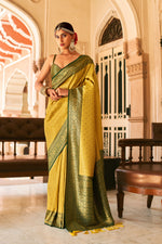 Amber Yellow With Garden Green Silk Traditional Saree