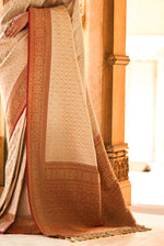 Off White With Red Border Silk Traditional Saree