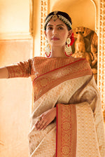 Off White With Red Border Silk Traditional Saree
