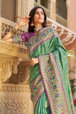 Light Green With Purple Border Silk Traditional Saree