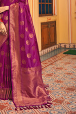 Berry Purple With Golden Border Silk Traditional Saree