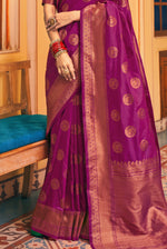 Berry Purple With Golden Border Silk Traditional Saree
