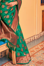 Dark Green With Golden Border Silk Traditional Saree