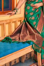 Dark Green With Golden Border Silk Traditional Saree