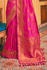 Pink With Golden Border Silk Traditional Saree