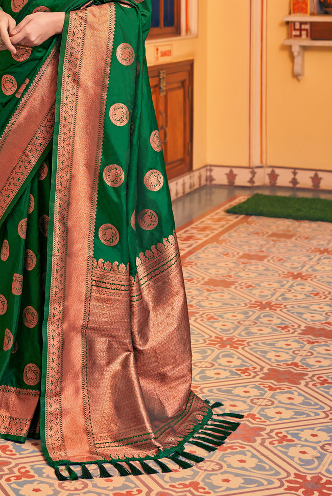 Mint Green With Golden Border Silk Traditional Saree