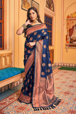 Blue With Golden Border Silk Traditional Saree