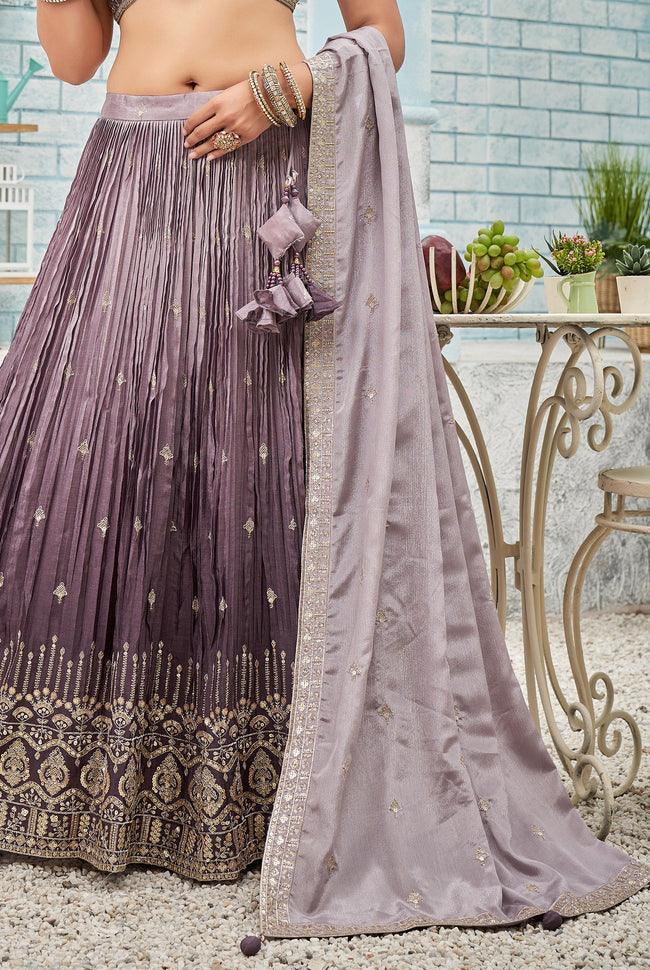 Lavender Embroidered Silk Bridal Lehenga