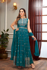 Teal Colour Embroidery Punjabi