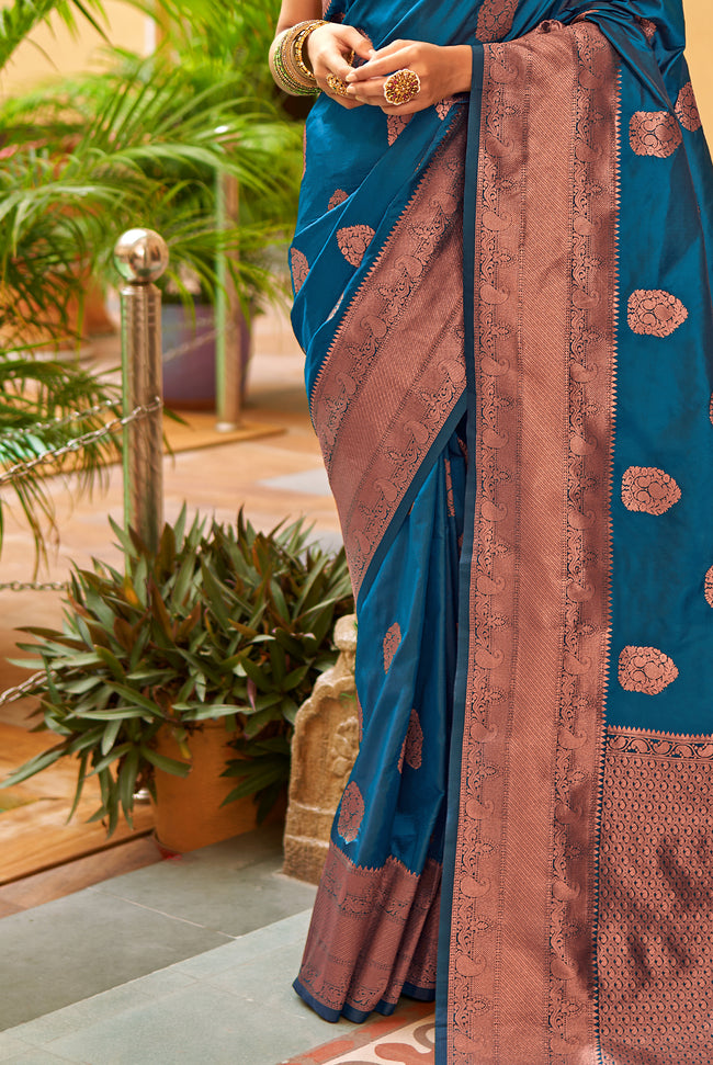 Royal Blue With Golden Border Silk Traditional Saree