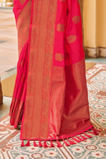 Bright Coral With Golden Border Silk Traditional Saree