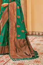 Green With Golden Border Silk Traditional Saree
