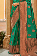 Green With Golden Border Silk Traditional Saree