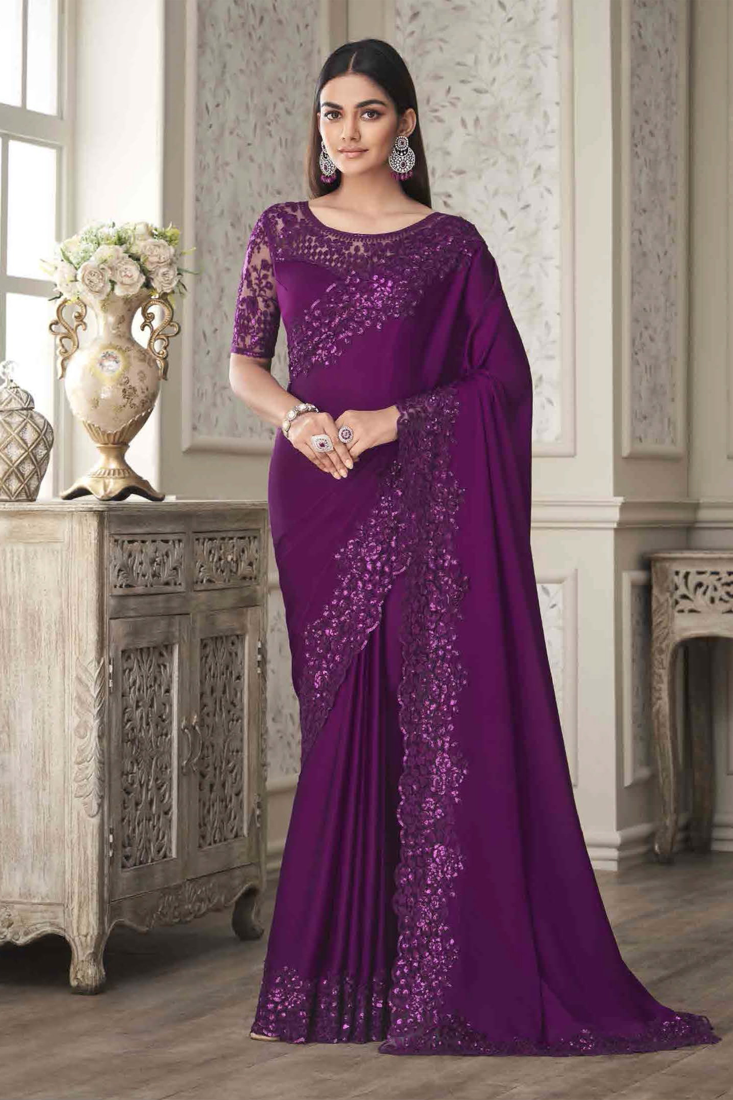 Beautiful Saree Purple Soft Silk Saree Glamorous Chex Box Saree for Women Sari  Blouse Unstitched Party Weeding Wear - Etsy