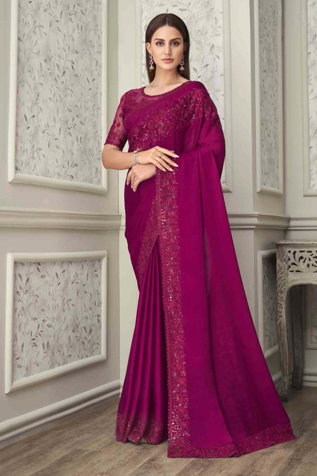 Ruby Colour Silk Saree