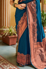Cobalt Blue With Golden Border Silk Traditional Saree