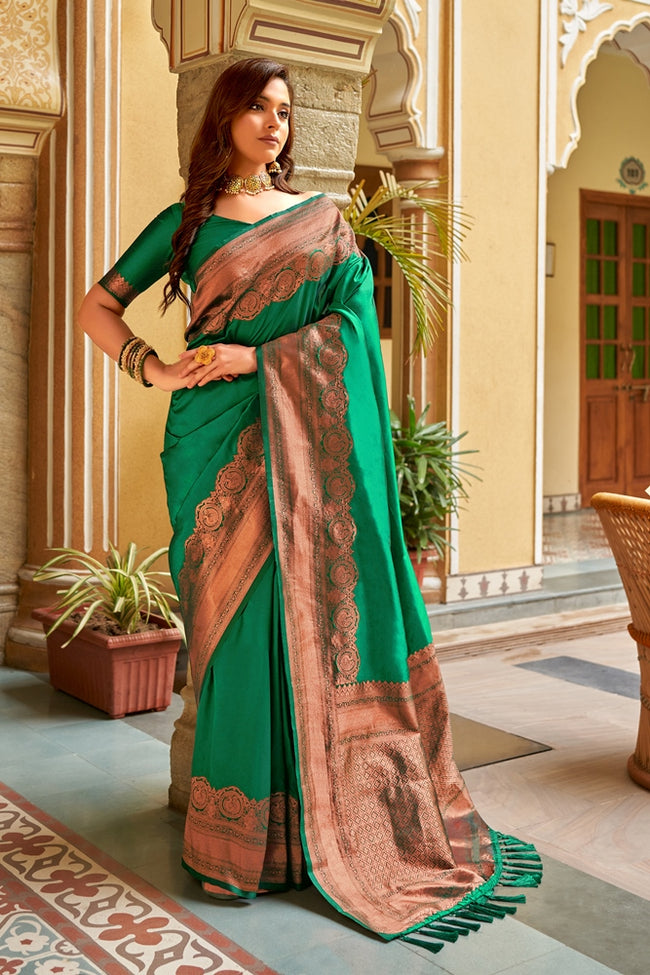 Rama green with copper Traditional Saree