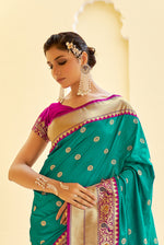 Mint Green With Pink Border Silk Traditional Saree