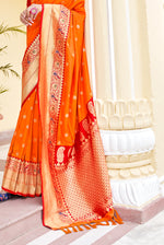 Orange With Red Border Silk Traditional Saree