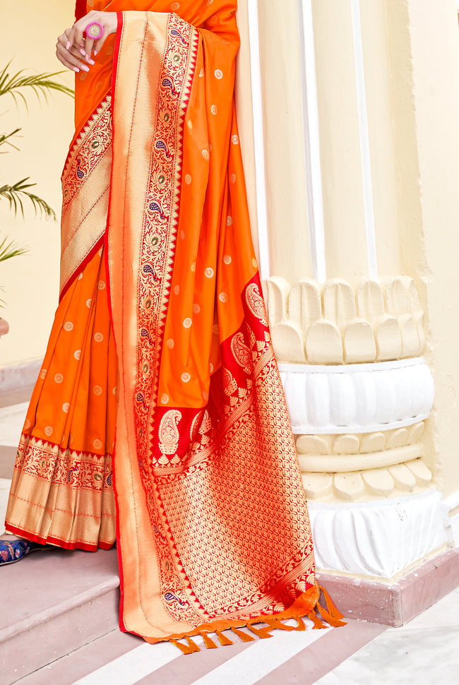 Orange With Red Border Silk Traditional Saree