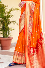 Orange With Red Border Silk Traditional Saree